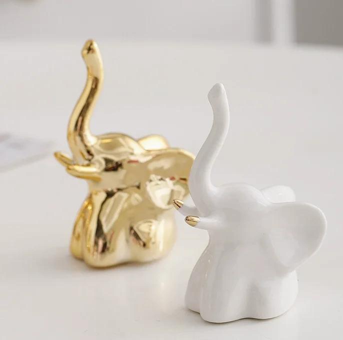 

Small Elephant Statue Set (Pair), Gold White Decorative Figurines for Shelf, Modern Home Living Room Bedroom Desk Decor чистий білий колір