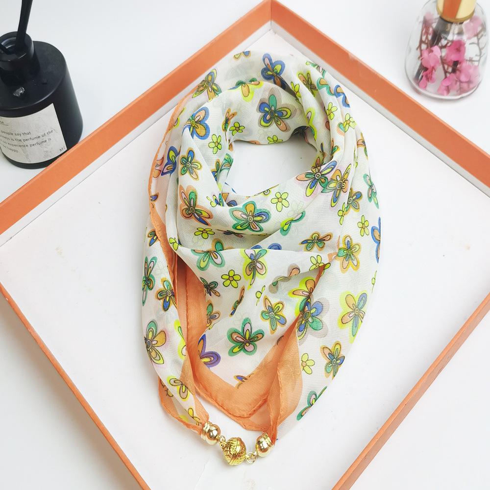 Spring/Summer 2025 Women's High-End Silk Scarf: Magnetic Buckle Triangle Snood for Neck Protection