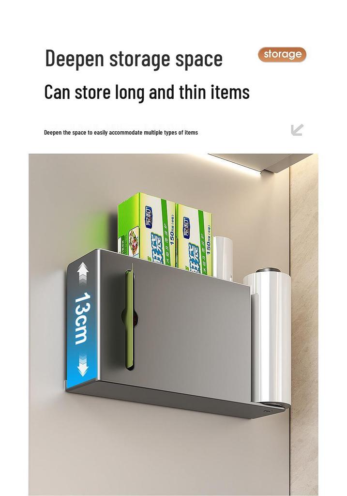 Refrigerator Side Shelf: Multi-Functional Cling Film & Paper Towel Holder, No-Drill Kitchen Storage Rack