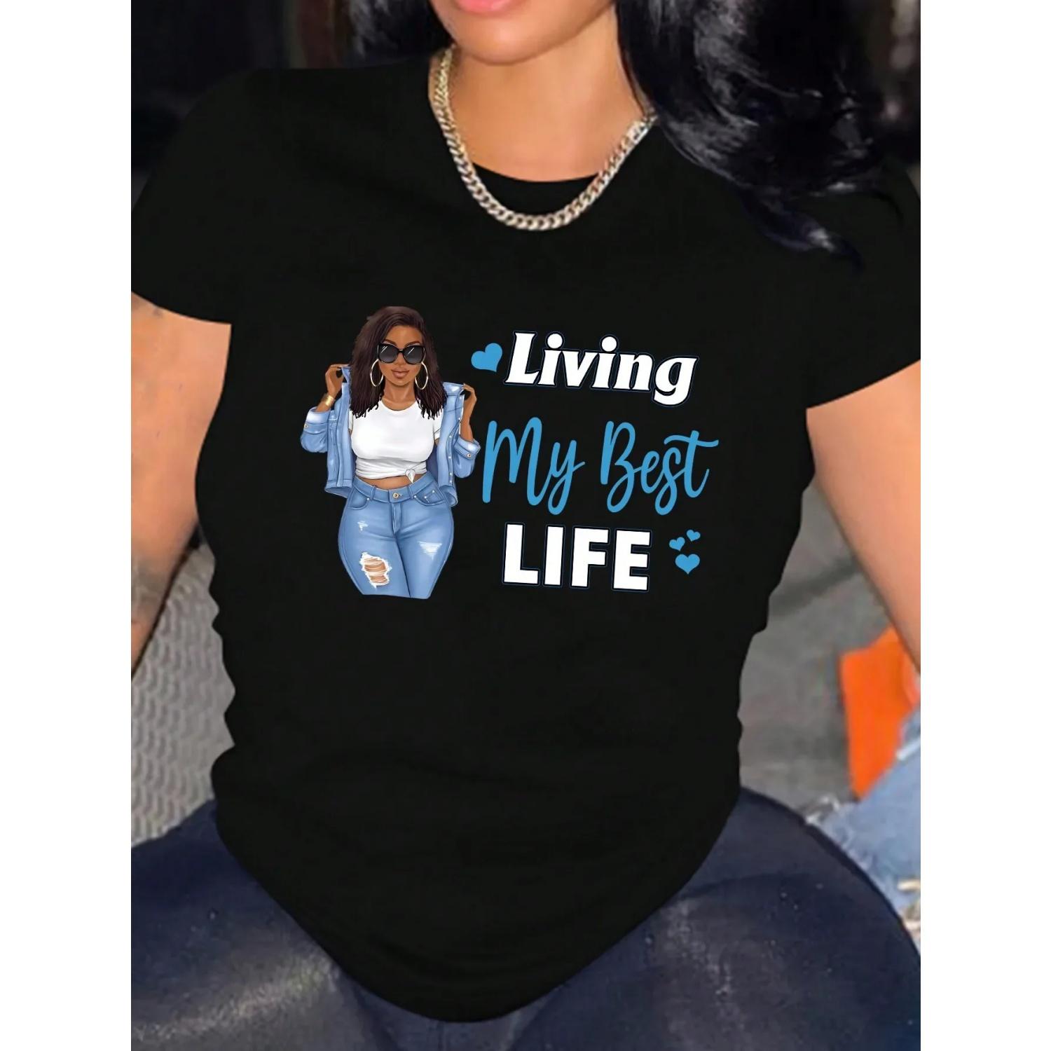 2024 Fashion Goddess Figure Letter Print Round Neck T-shirt Spring Summer Leisure Short Sleeve T-shirt Women s Clothing S чёрный