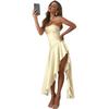 Ins summer tube top back strap pleated irregular high split long party dress dress