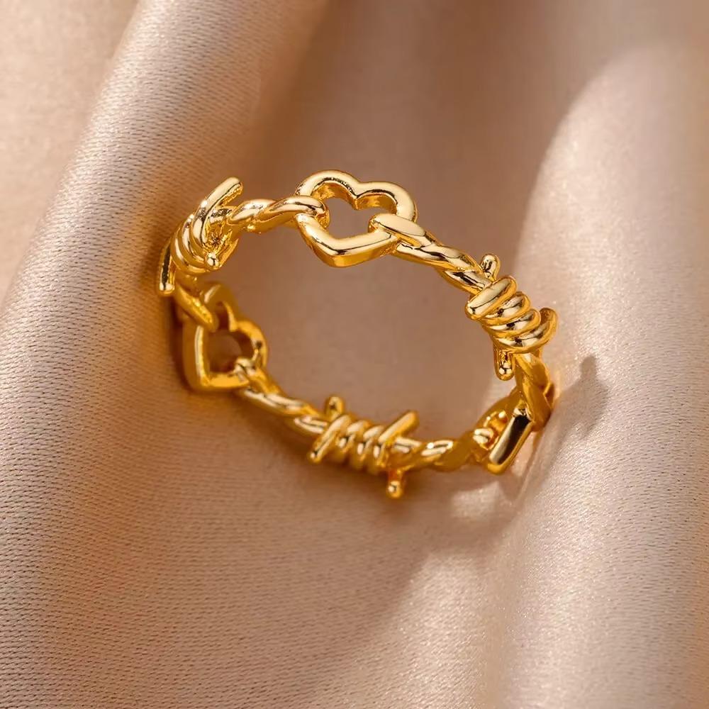 Heart Minimalist Stainless Steel Rings For Women Gold Glossy Opening Aesthetic Heart Ring Wedding Party Jewelry Gift BFF