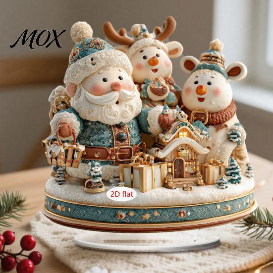 Decorative Holiday Figurines Christmas Candle Ornament, 2D Flat Acrylic Ornament with Base, Tree Decorations Snowman Reindeer Festive Table