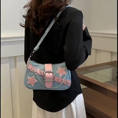 Borse da donna alla moda, motivo stelle denim, borse da ascella, piccole borse a tracolla, hobo, borsa a catena