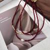 Ancola Red Pearl & Crushed Silver Luxury Choker Necklace: High-End, Fashion-Forward Clavicle Chain