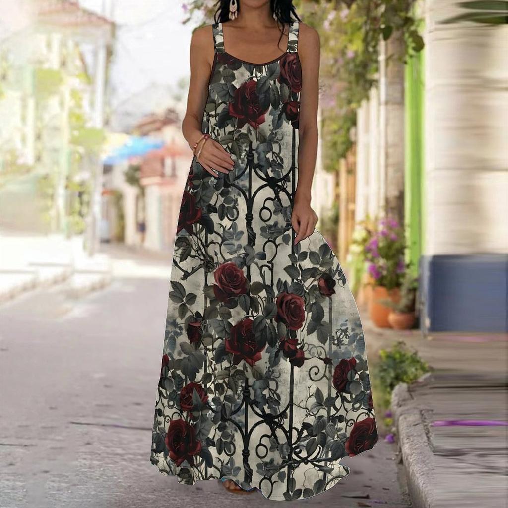 Women's Slip Dress Maxi Long Dress Skeleton Pattern Print Dress Spring & Summer Leisure Vacation