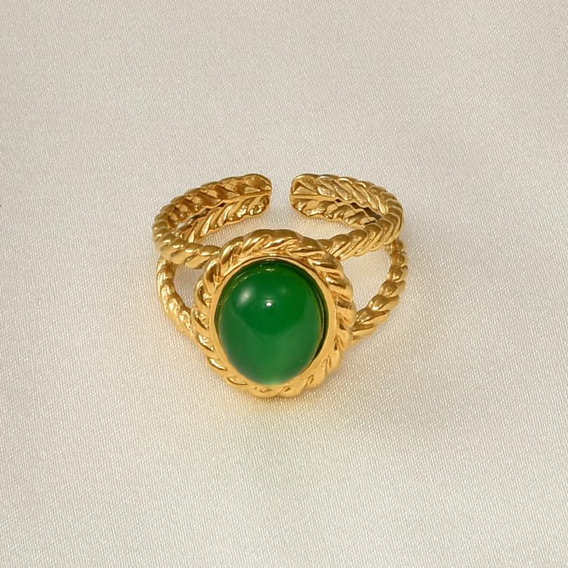 Waterproof Real Stone Jade Agate Ring Open Adjustable Stainless Steel Rings For Women Men Accessories Vintage Eye Cross Jewelry