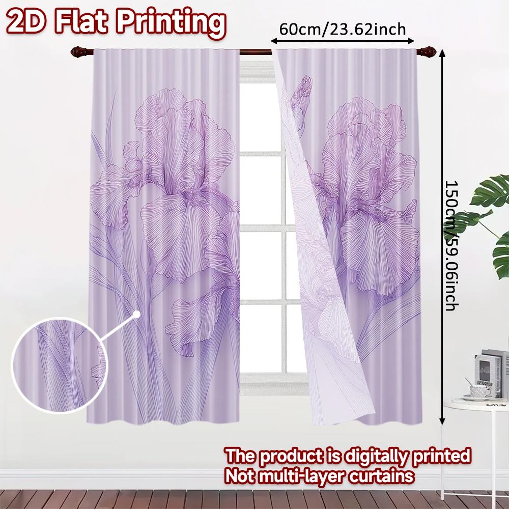 2D FLAT PRINTING 2pcs Curtains (Without Rod) Floral Harmony in Lavender Holiday Easter Printed Curtains Prints Light Filtering