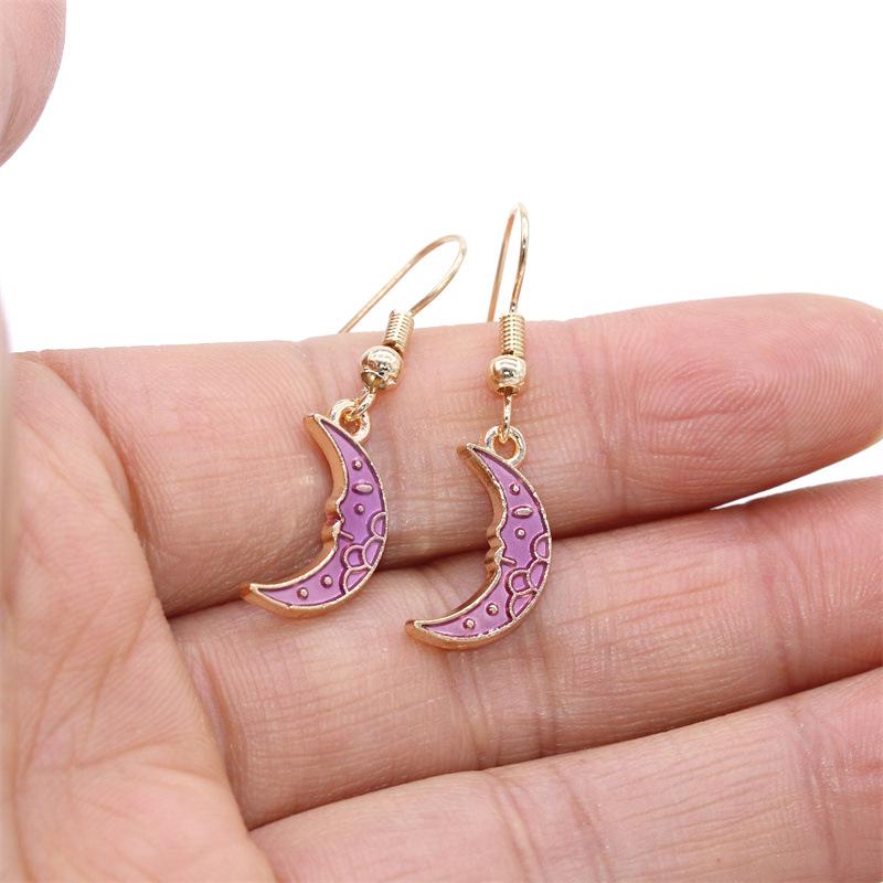 Alloy Drip Oil Crescent Moon Earrings