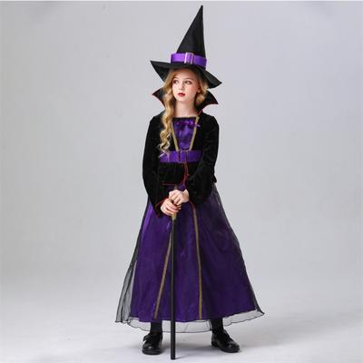 Halloween Kind Hexe Hexe Magier Bühnenshow Rundhals Lila Kleid Frau