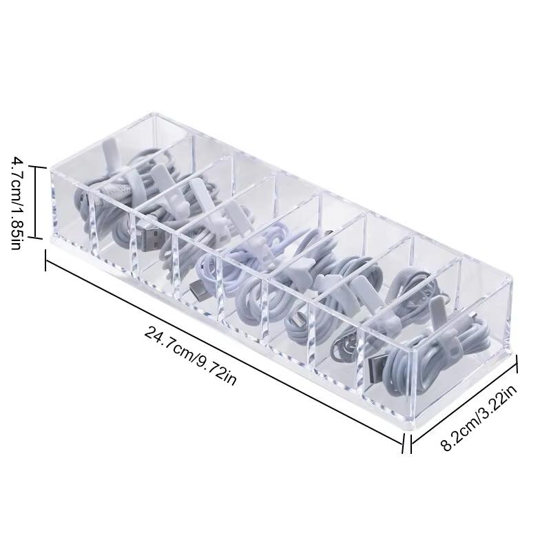

1шт прозорий пластик 7Grids Настільний кабель для передачі даних Коробка для зберігання Зарядний пристрій для мобільного телефону Зарядний кабель Оздоблювальна коробка Розділена сітчаста коробка