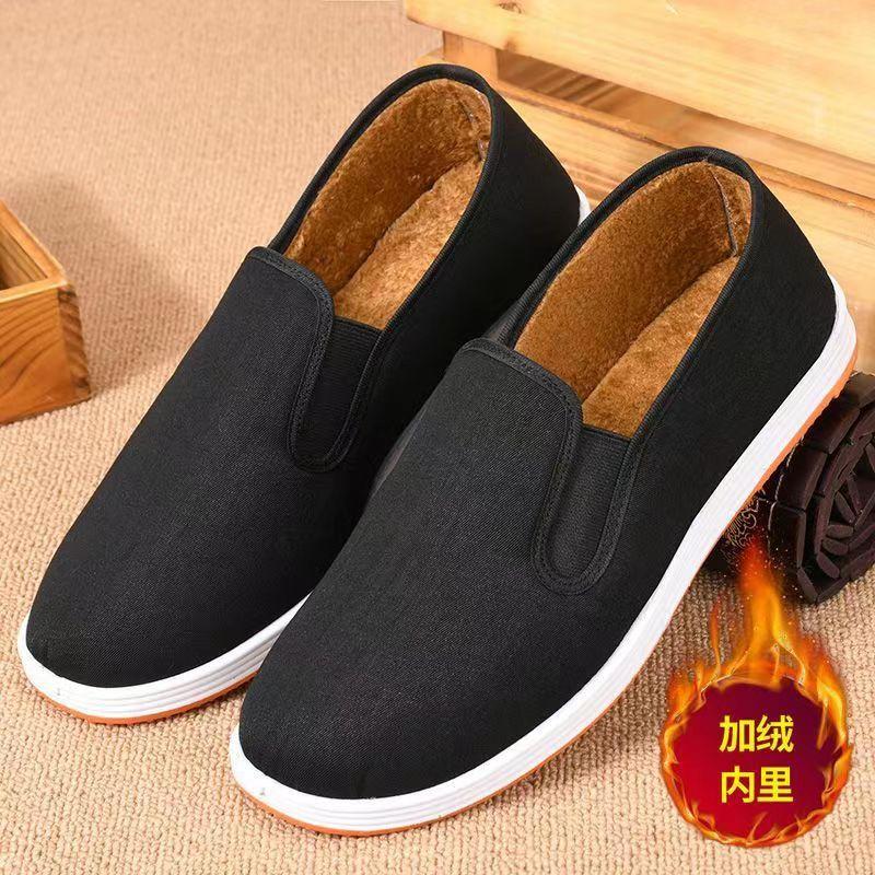 

Черные тканевые туфли мужские хлопковые туфли низкие военные одинарный вельвет теплые тонкие хлопковые туфли на мягкой подошве пластиковые туфли с жильными подошвами. 45