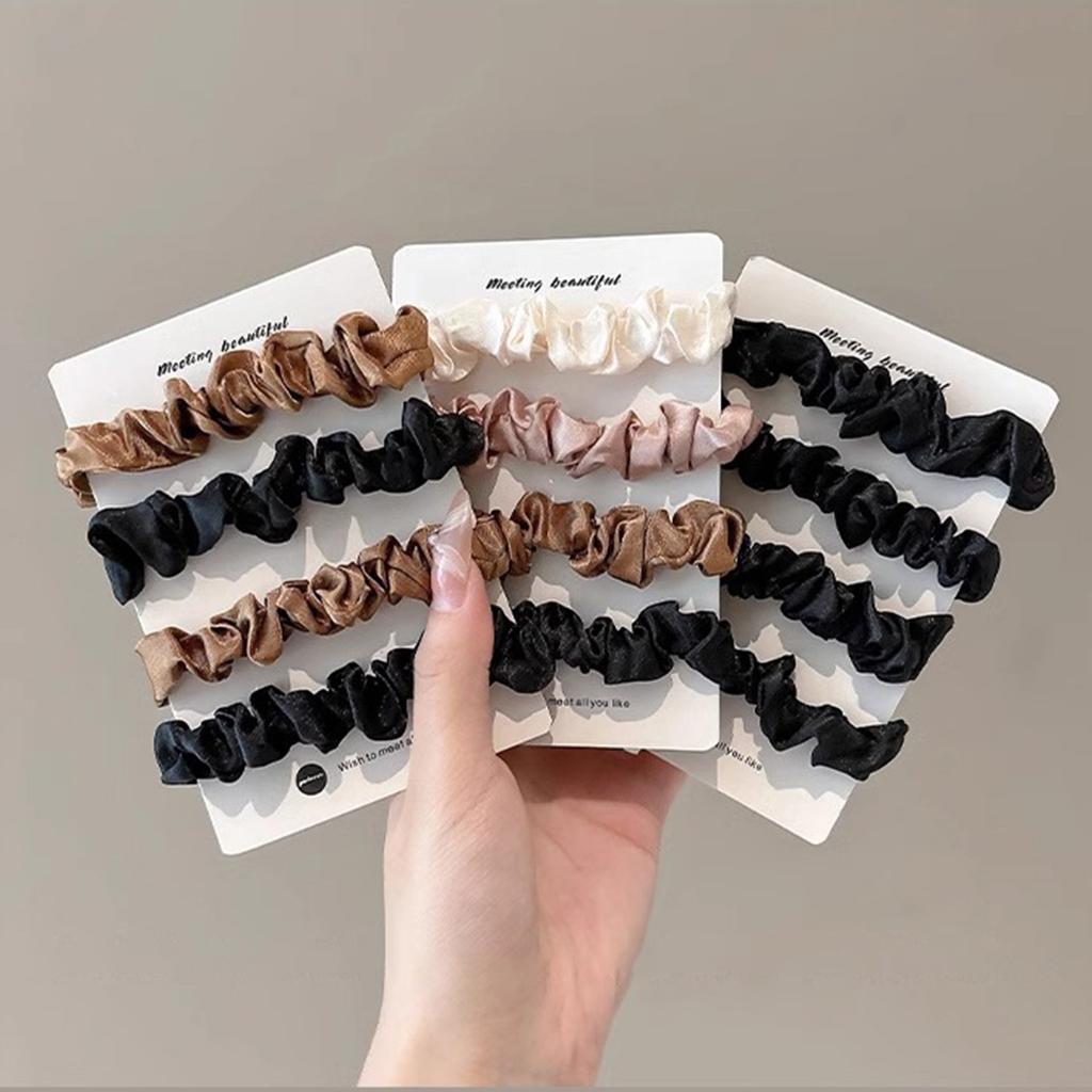 AWAYTR Cute Maillard Satin Headbands Elasticity Nylon Rope Scrunchies Ponytail For Women Hair Ties Holders Rubber Band Headdress