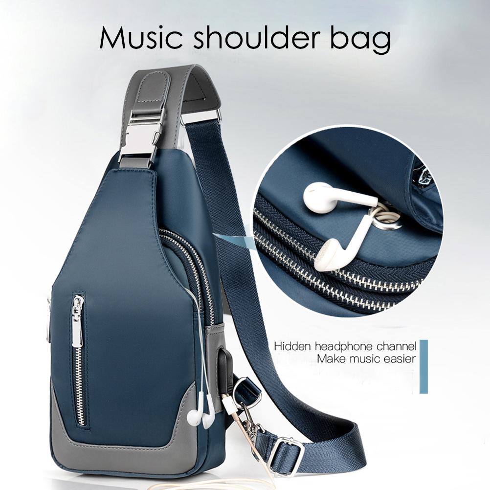 Men s Chest Bag Waterproof Oxford Cloth Crossbody Bag with Charging Port Headphone Jack