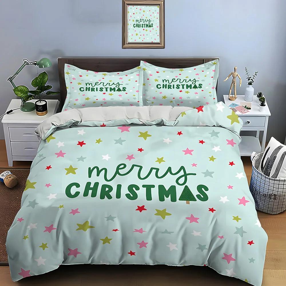 Christmas Print Bedding Set Duvet Cover 1 Duvet Cover 2 Pillowcases Adult and Kids Bedding Set Luxury Holiday Christmas Gifts
