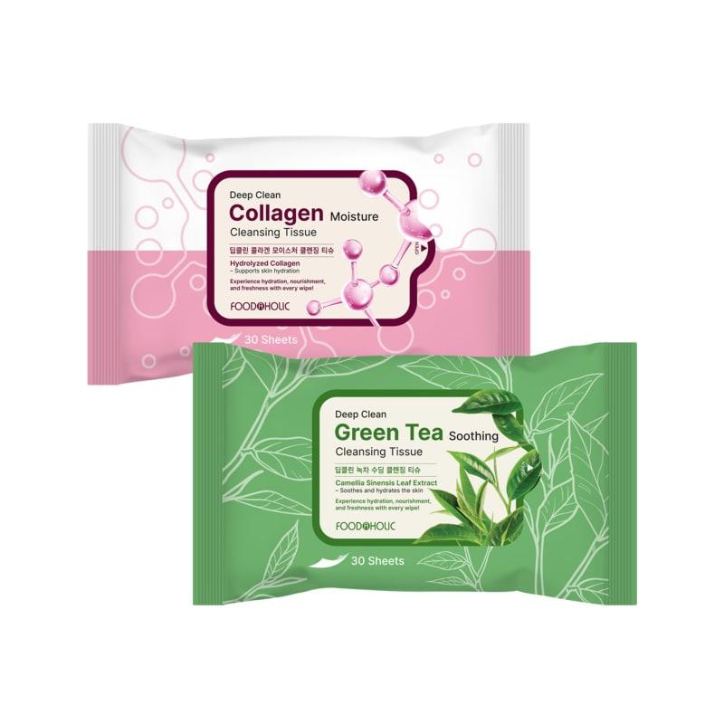 

Foodaholic Глубоко очищающие салфетки для легкого очищения (30 листов) Выберите 1 Очищающее средство для лица с зеленым чаем и коллагеном Collagen Moisture