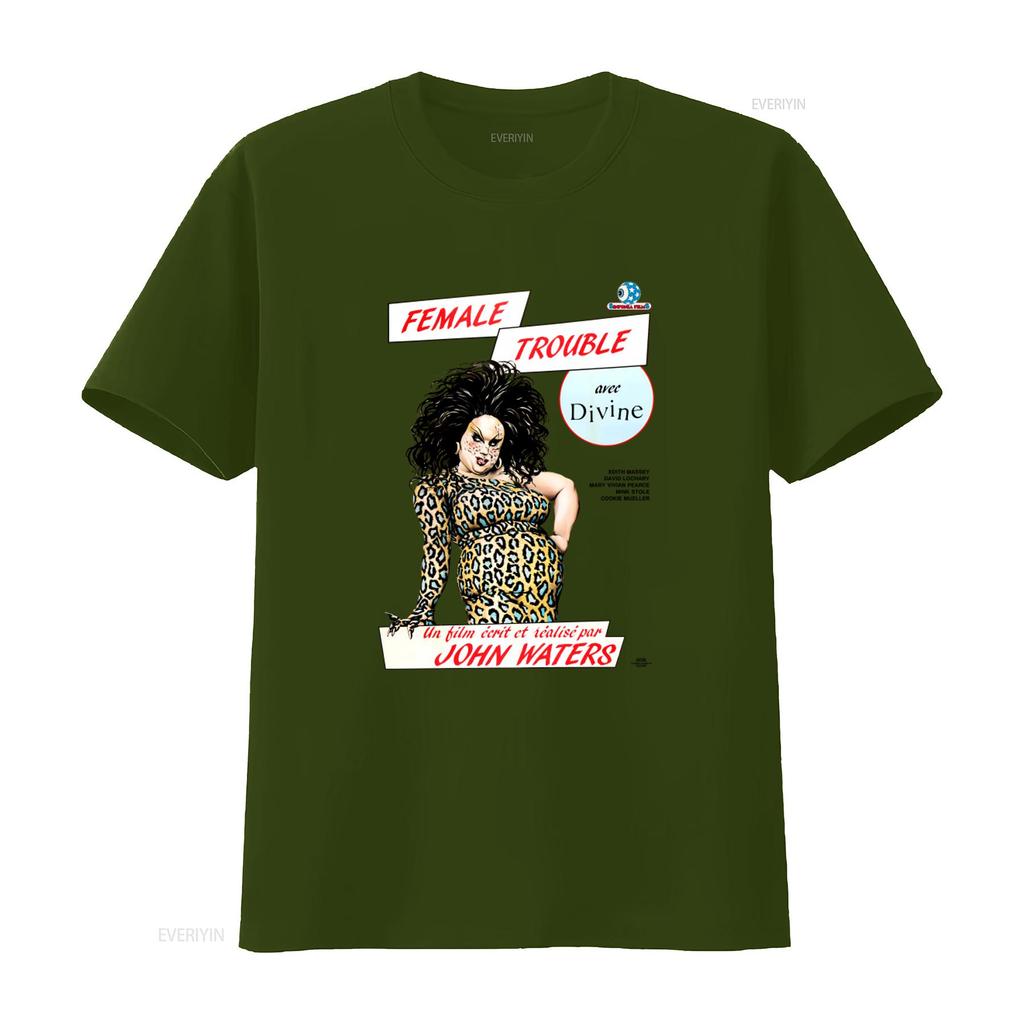 Female Trouble John Waters French Promo T Shirt with Divine Print Retro Cult Film Design vintage Washed Comfortable Versatile