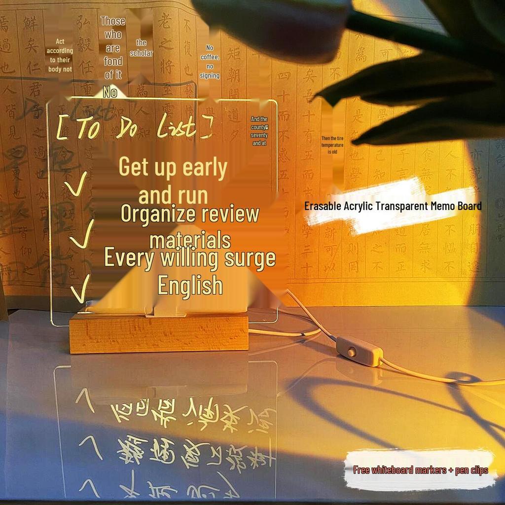 Erasable LED Luminous Acrylic Writing Board - Transparent & Fluorescent Blackboard/Whiteboard for Desktop Advertising.