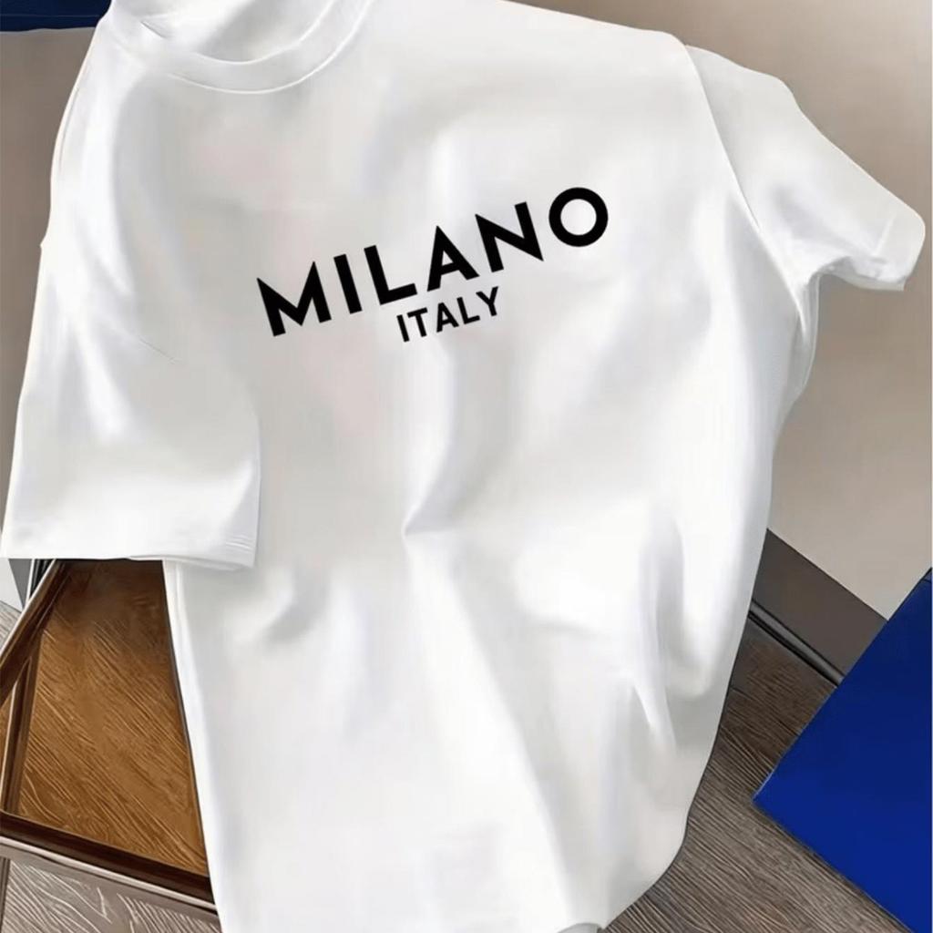 Italian Style T-Shirt - Minimalist Milan Italy Pattern Short Sleeve Round Neck Casual Shirt, Suitable for Travel, Italian-Themed Wardrobe Essential