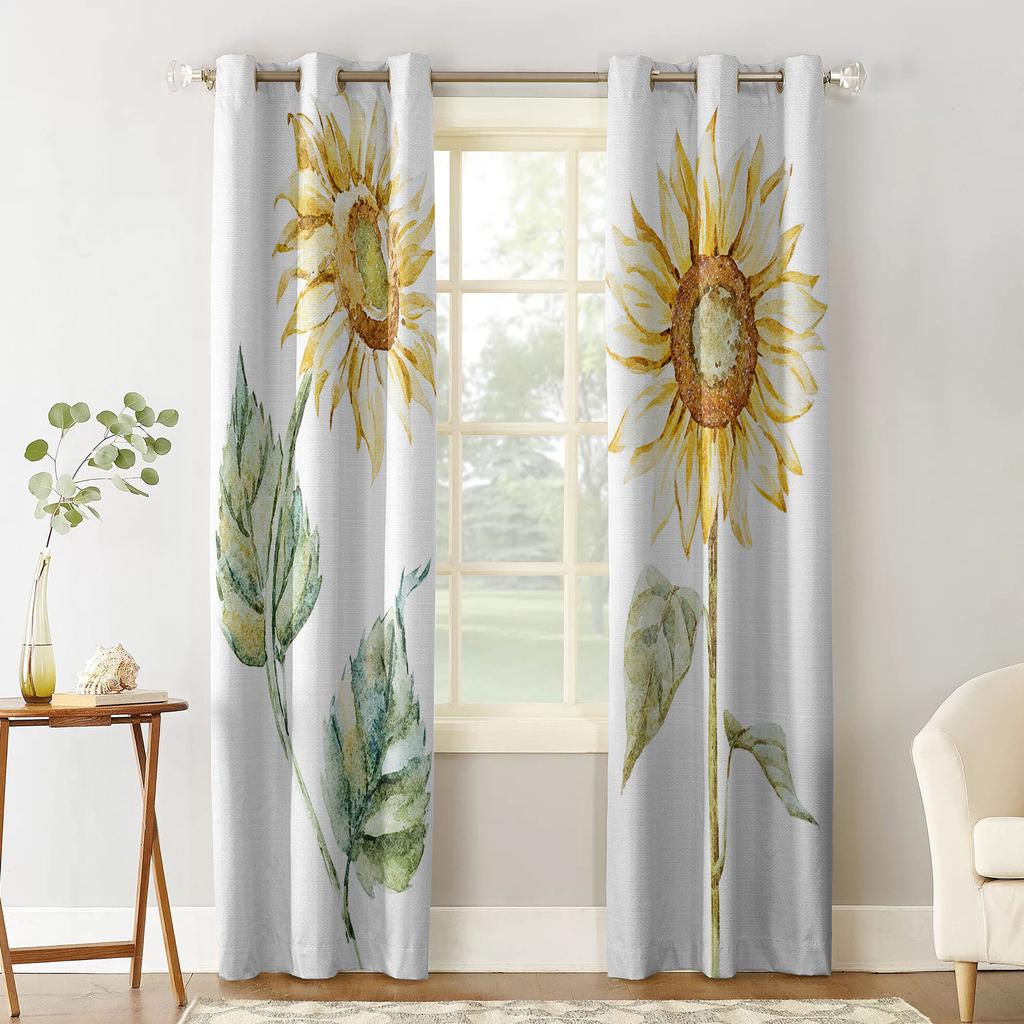 Sunflower Watercolor White Blackout Curtains For Living Room Window Curtains For Bedroom Kitchen Curtains Drapes Blinds