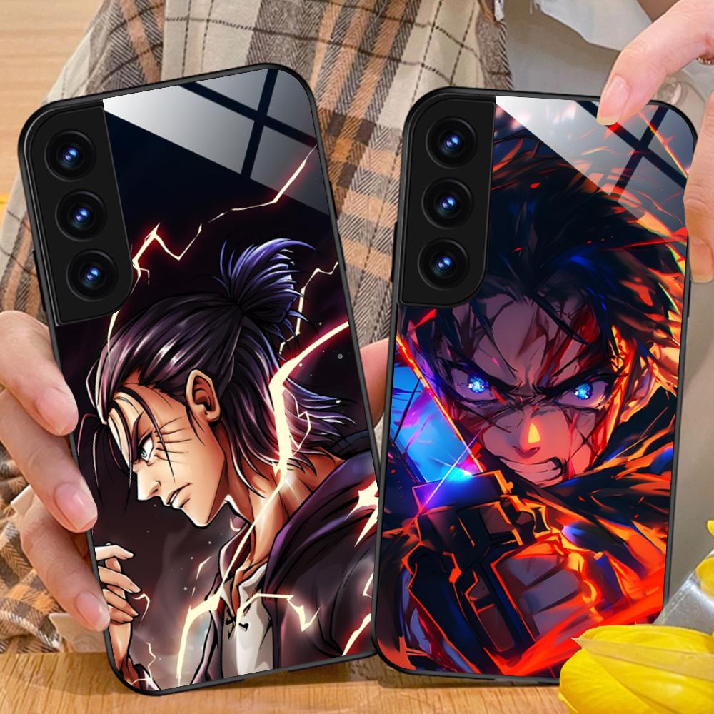 AOT Eren Yeager Glass Mobile Phone Case for Samsung Galaxy A56 55 54 53 52 51 36 35 34 23 16 15 5G Colorful Cover