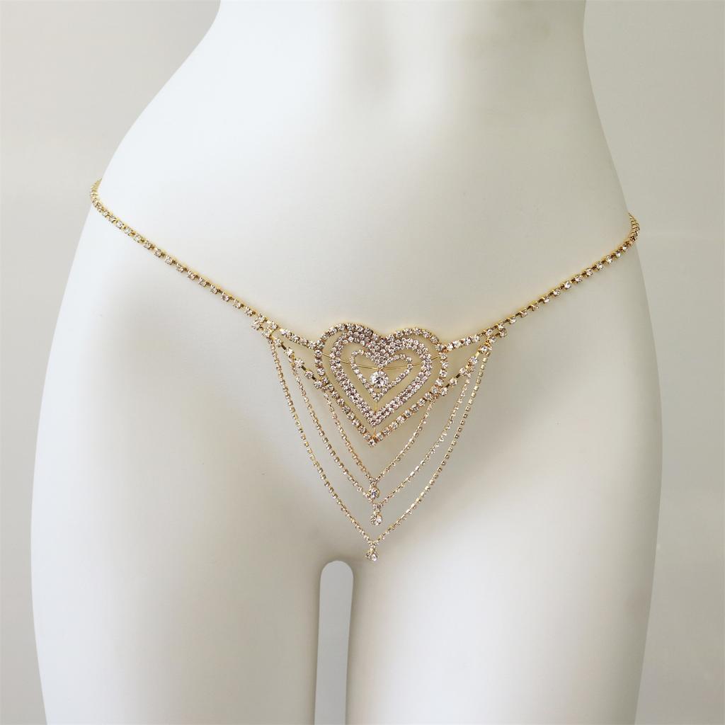 Hot Waist Accessories Shiny Rhinestones Sexy Love Long Chain Rhinestone Panties Body Chain Accessories Women