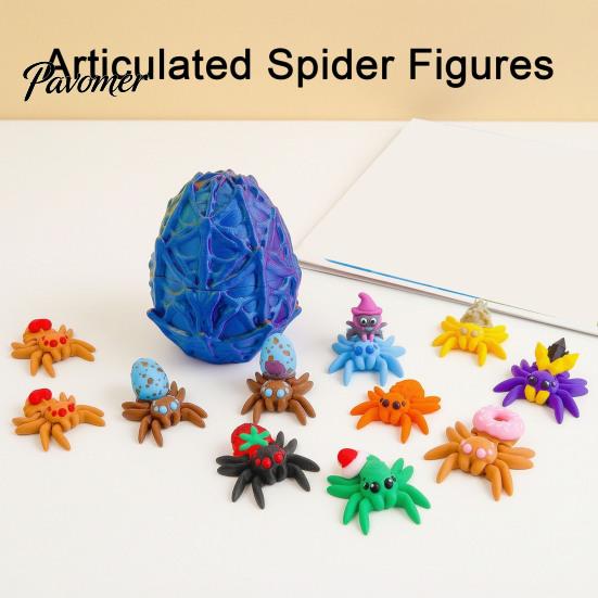Collectible Spider Toys Halloween Figurine, 3D Printed Articulated Joint with Glow Spooky Home Decorations in Dark Eggs, Decor for Party, Sensory