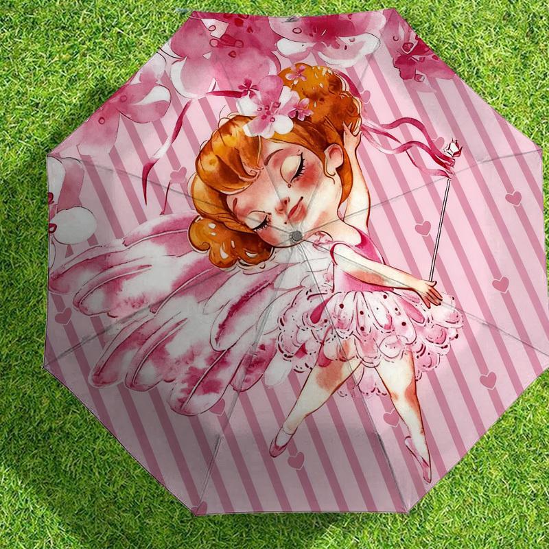1pc fairy flower Automatic Folding Umbrella, Heavy Duty 8 Rib Iron Frame,  Suitable for Travel, Daily Use, Birthday, Decor Gift m0104034