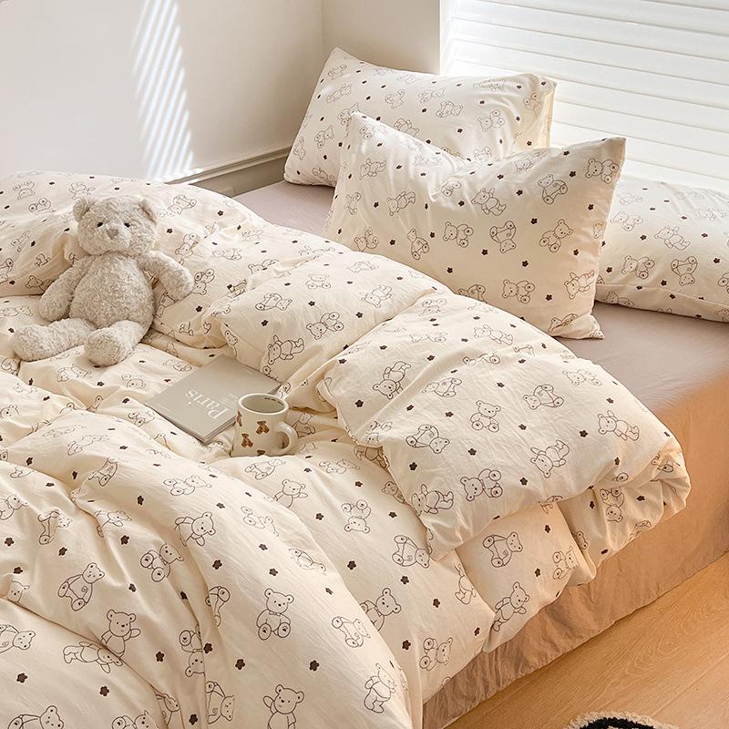 Class A Sleeping Naked, Maternal And Infant Grade Four-Piece Set, Pure Cotton Dormitory 3Pcs Set, Washed Cotton Quilt Cover, Bed Hat Model