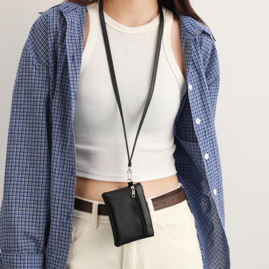 Necklace Coin Wallet Neck Hanging Coin Purse with Removable Lanyard Zipper Closure Card Holder for Men And Women Daily Use Travel