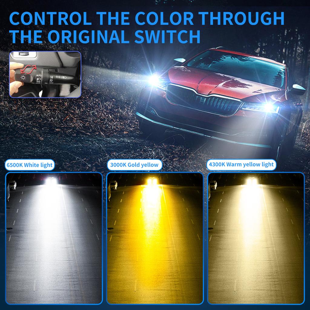 H11 High Power Three-color LED Headlight Double Copper Tube 120W Car Light Led12V Car 24V Truck H7H4