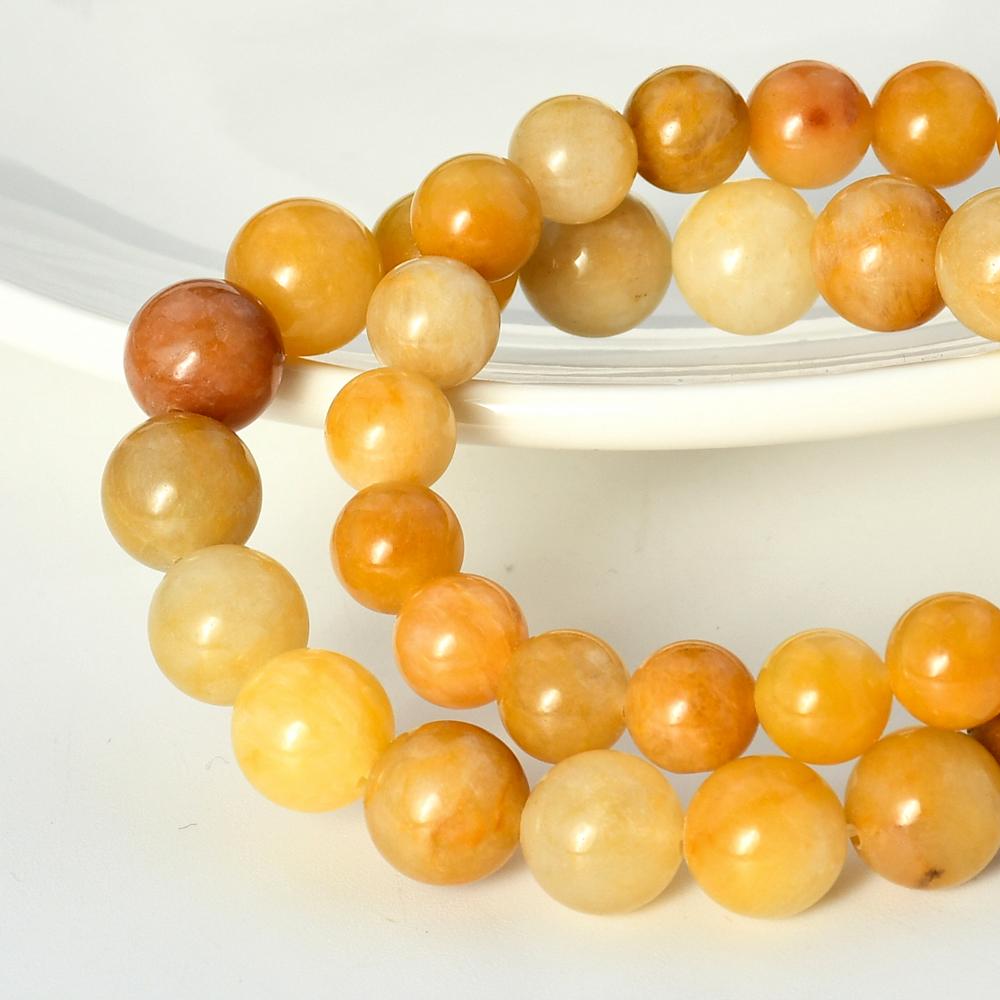 Vintage Gul Stein 4mm 6mm 8mm 10mm Runde Perler Naturstein Armbånd For Kvinner Bøhmisk Ferie Håndlaget Zirkon