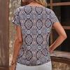 Ladies Summer Short Sleeve O Neck Breathable Retro Printed Pullover T Shirt Top