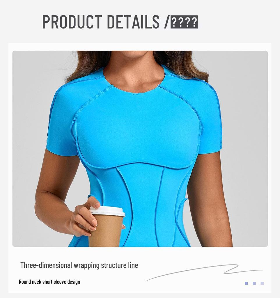 Europäischer & Amerikanischer 3D Ästhetischer Kurzarm Jumpsuit mit Offenem Rücken für Yoga und Fitness