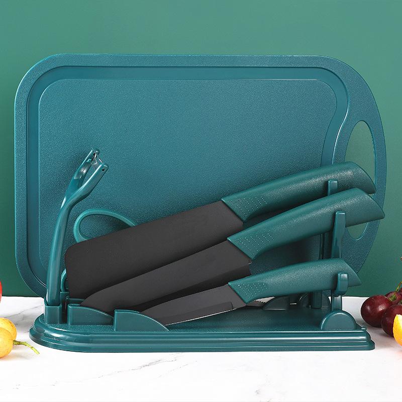 Edelstahl-Messerset, Kochmesser, dunkelgrün, schwarz, Stahl, Messerständer, Küchenmesser und Zubehör, Messersets