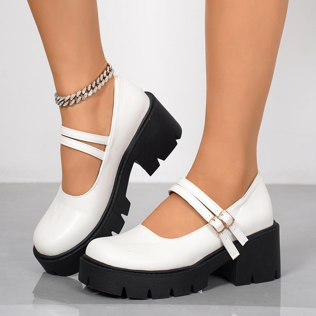 Outdoor Women High Heels Shoes Platform New Spring Summer Shallow Pumps Mouth Buckle Round Head Shoes for Women Mary Jane Shoes