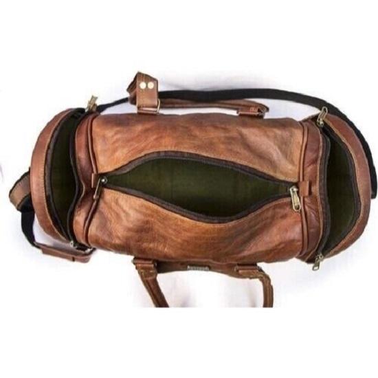 20 In Handmade Goat Leather Travel Bag, Men's Leather Weekend Bag Brown