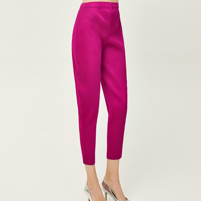 Women's Summer High Waist Vertical Stripe Pleated Cigarette Pants - Slimming Tapered Cropped Design