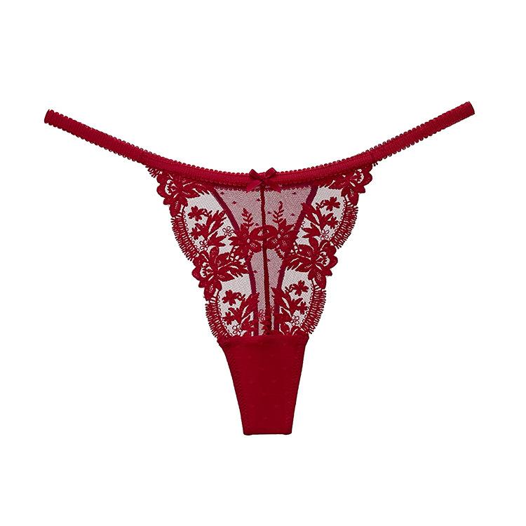 Fransk blondebroderi Sexy Thong Elastisk Lav midje Sexy Perspektiv T-bukser Kvinne