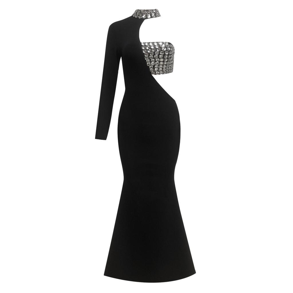 European and American Design Sense Fashionable Women's Clothing, Sexy Off-the-shoulder Hot Drill Dress, Elegant Temperament Evening Dress