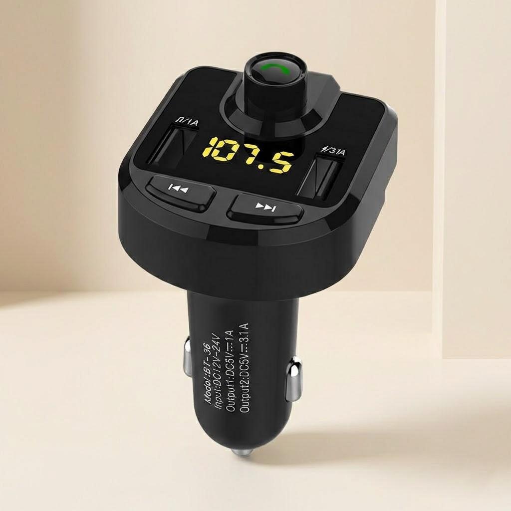Bluetooth FM Transmitter for Car Hands Free Calling Dual USB Charger 3 1A 1A LED Display AUX TF Card Support чёрный