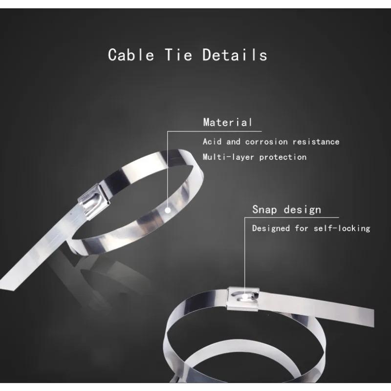 Metal Zip Ties Stainless Steel Heavy Duty Cable Ties 4.6mm Multipurpose Exhaust Wrap Self-Locking Cable Wire Ties Fastening Ring