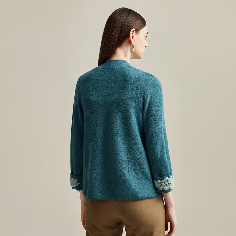 Zhaojun Women's Pure Cashmere Stand-Up Collar Cardigan