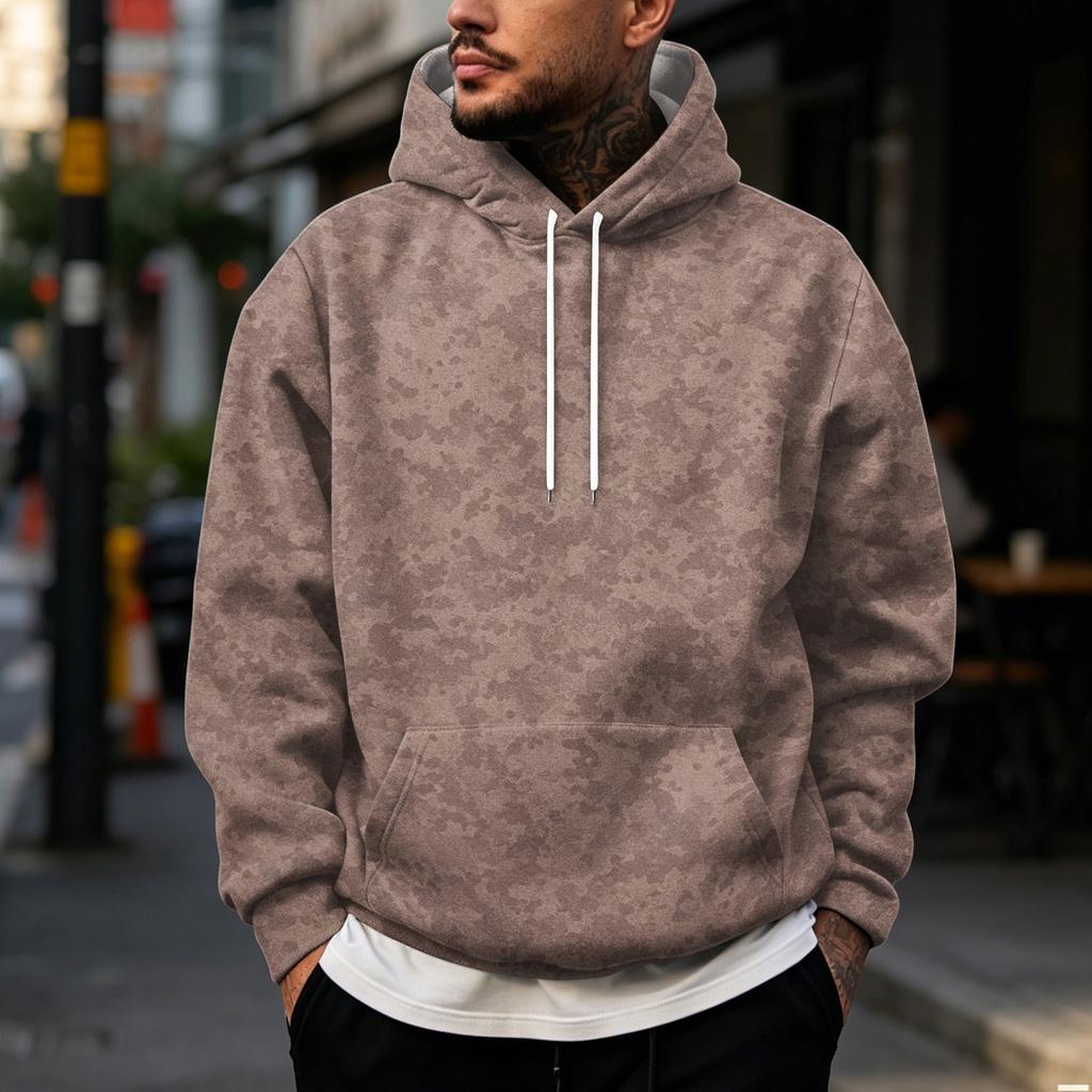 Men's Vintage Print Hoodie with Single Pocket Casual Pullover