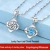 S999 Sterling Silver Four-Leaf Clover Pendant Necklace - Elegant Valentine's Day Gift for Her