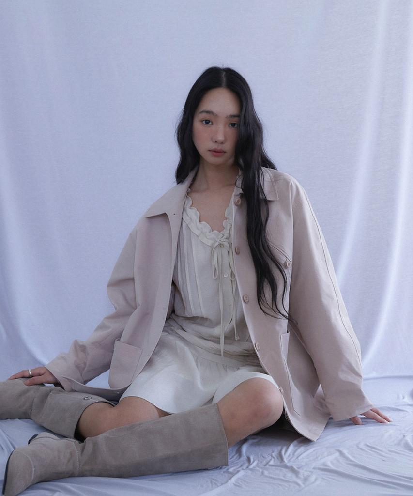 Ouro Cotton Sapari Trench Jacket [ Powder Pink ]