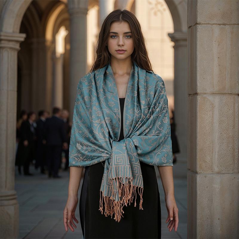 Jacquard Retro Ethnic Style Human Cotton Cashew Shawl Spring And Autumn Fringed Long Decorative Scarf