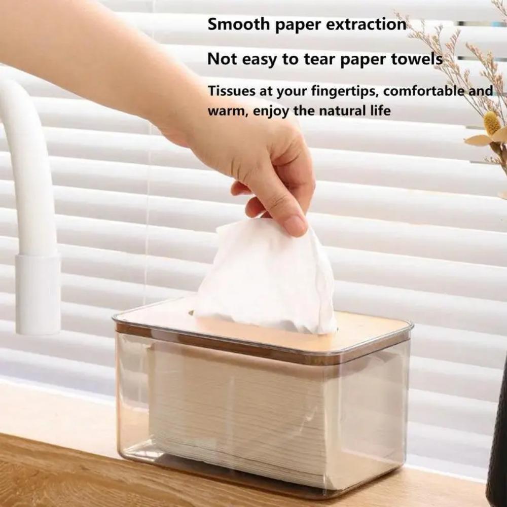 Tissue Clear Box Napkin Household Transparent Rectangular Wooden Modern Desktop Creative Transparent Table Tissue Box Holder