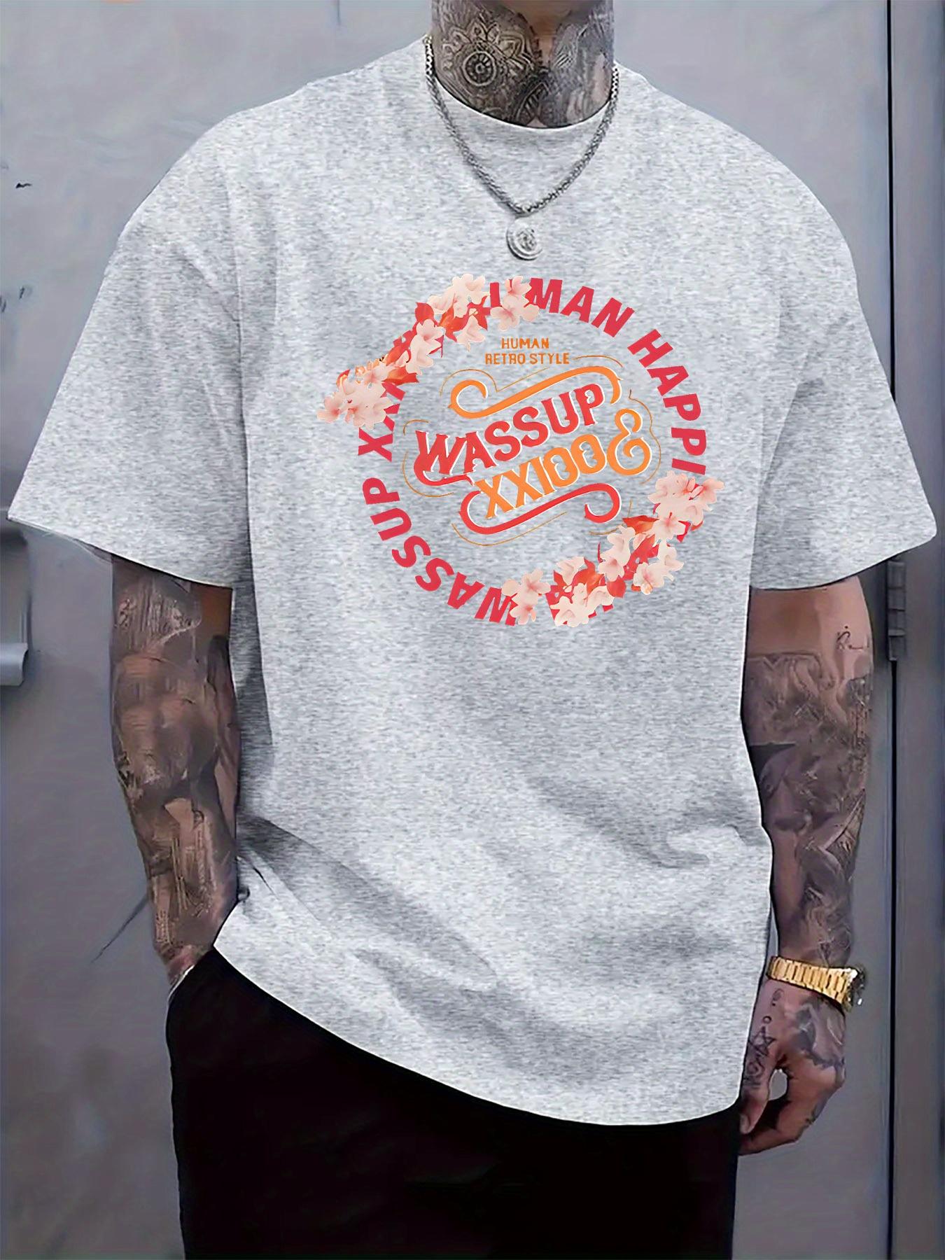 Retro Graphic Print Crew Neck Tshirt - WASSUP HAPPY Desig... XXXL