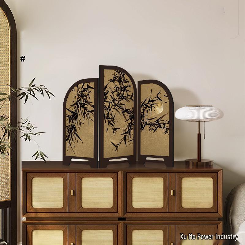 

Fengmo Bamboo Small Screen Desktop Ornament: Chinese-Style Tea Table & Sideboard Decoration, Retro Decorative Painting